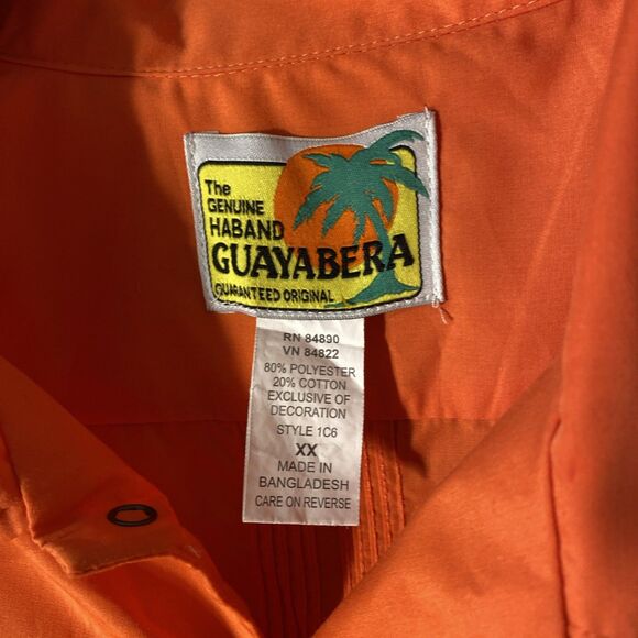 The Genuine Haband Guayabera 2XL Short Sleeve SnapUp Shirt  Orange 4 Front Pocke - Picture 3 of 12